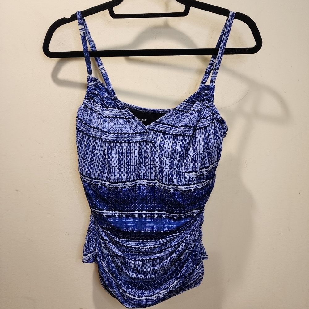 Garnet Hill Blue Patterned Women's Tankini Top Size 12